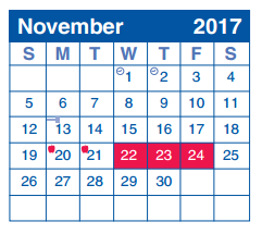 District School Academic Calendar for Children's Intervention for November 2017