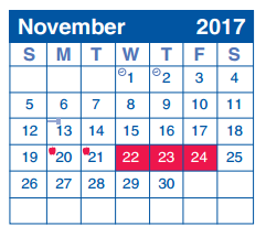 District School Academic Calendar for Homebound for November 2017