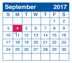 District School Academic Calendar for Children's Intervention for September 2017