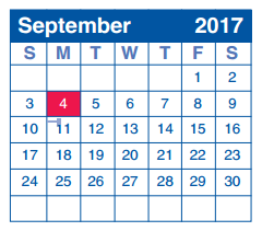 District School Academic Calendar for Homebound for September 2017