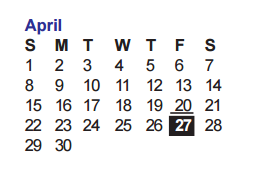 District School Academic Calendar for O'connor High School for April 2018