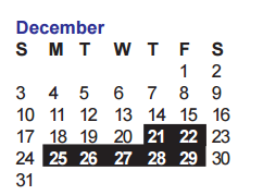 District School Academic Calendar for O'connor High School for December 2017