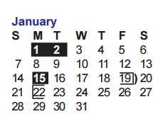 District School Academic Calendar for Aue Elementary School for January 2018