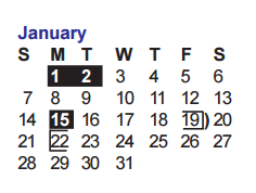 District School Academic Calendar for O'connor High School for January 2018