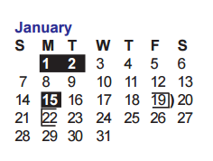 District School Academic Calendar for Westwood Terrace Elementary School for January 2018