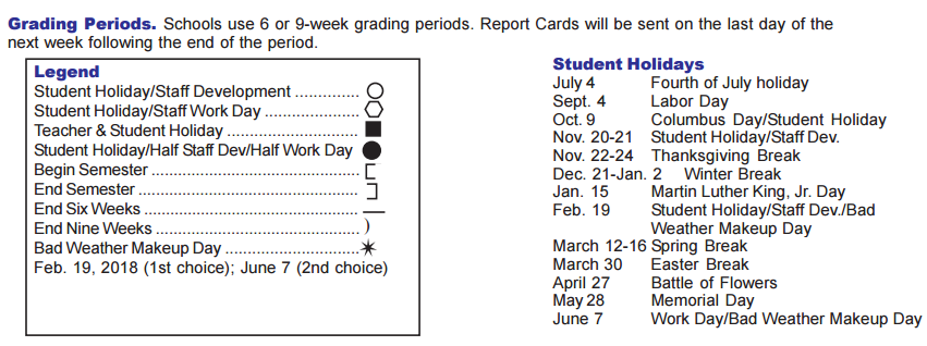 District School Academic Calendar Key for O'connor High School