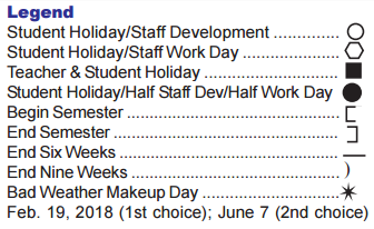 District School Academic Calendar Legend for Hobby Middle School