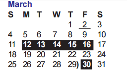 District School Academic Calendar for O'connor High School for March 2018
