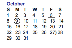 District School Academic Calendar for O'connor High School for October 2017