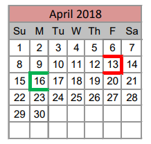 District School Academic Calendar for Denton Co J J A E P for April 2018