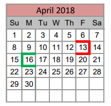 District School Academic Calendar for Denton Creek for April 2018