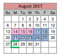District School Academic Calendar for W R Hatfield Elementary for August 2017