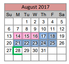 District School Academic Calendar for Prairie View Elementary for August 2017