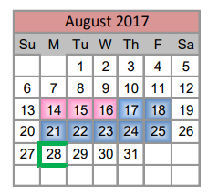 District School Academic Calendar for Lakeview Elementary for August 2017