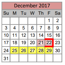 District School Academic Calendar for Seven Hills Elementary for December 2017