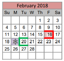 District School Academic Calendar for W R Hatfield Elementary for February 2018