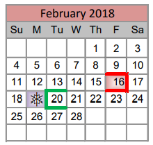 District School Academic Calendar for Lakeview Elementary for February 2018