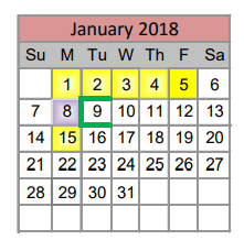District School Academic Calendar for Lakeview Elementary for January 2018