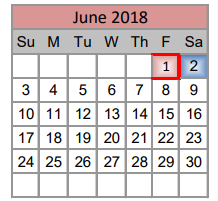 District School Academic Calendar for Sonny & Allegra Nance Elementary for June 2018