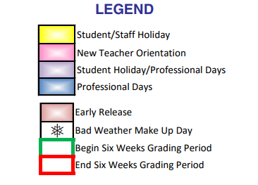 District School Academic Calendar Legend for Seven Hills Elementary