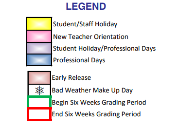 District School Academic Calendar Legend for Denton Creek