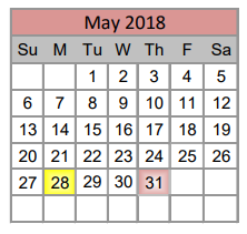 District School Academic Calendar for Lakeview Elementary for May 2018