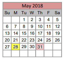 District School Academic Calendar for Prairie View Elementary for May 2018