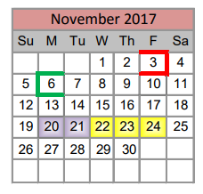 District School Academic Calendar for Prairie View Elementary for November 2017