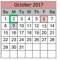 District School Academic Calendar for Haslet Elementary for October 2017