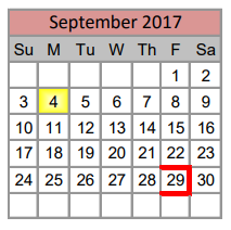 District School Academic Calendar for Kay Granger Elementary for September 2017