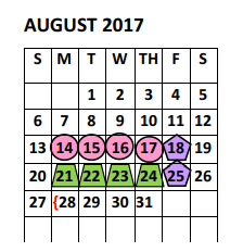 District School Academic Calendar for Geraldine Palmer Elementary for August 2017