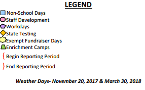 District School Academic Calendar Legend for Napper Elementary