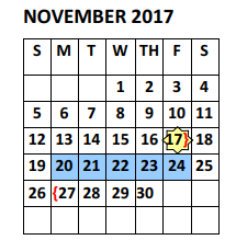District School Academic Calendar for PSJA Memorial High School for November 2017
