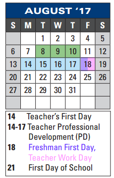 District School Academic Calendar for South Houston High School for August 2017