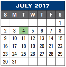District School Academic Calendar for The Summit Intermediate for July 2017