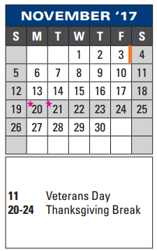 District School Academic Calendar for Meador Elementary for November 2017