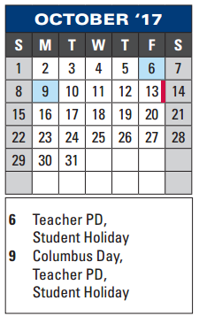 District School Academic Calendar for The Summit Intermediate for October 2017