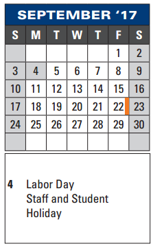 District School Academic Calendar for The Summit Intermediate for September 2017