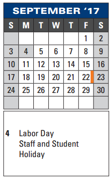 District School Academic Calendar for New M S #5 for September 2017