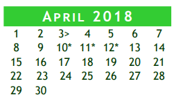 District School Academic Calendar for Brazoria Co J J A E P for April 2018