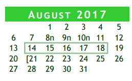 District School Academic Calendar for Brazoria Co J J A E P for August 2017