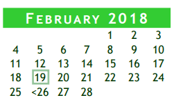 District School Academic Calendar for Brazoria Co J J A E P for February 2018