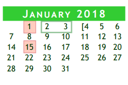 District School Academic Calendar for Berry Milller Junior High School for January 2018