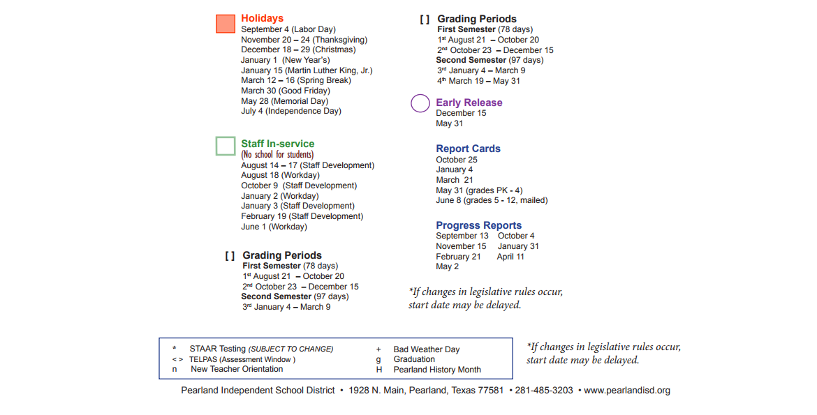 District School Academic Calendar Key for Brazoria Co J J A E P