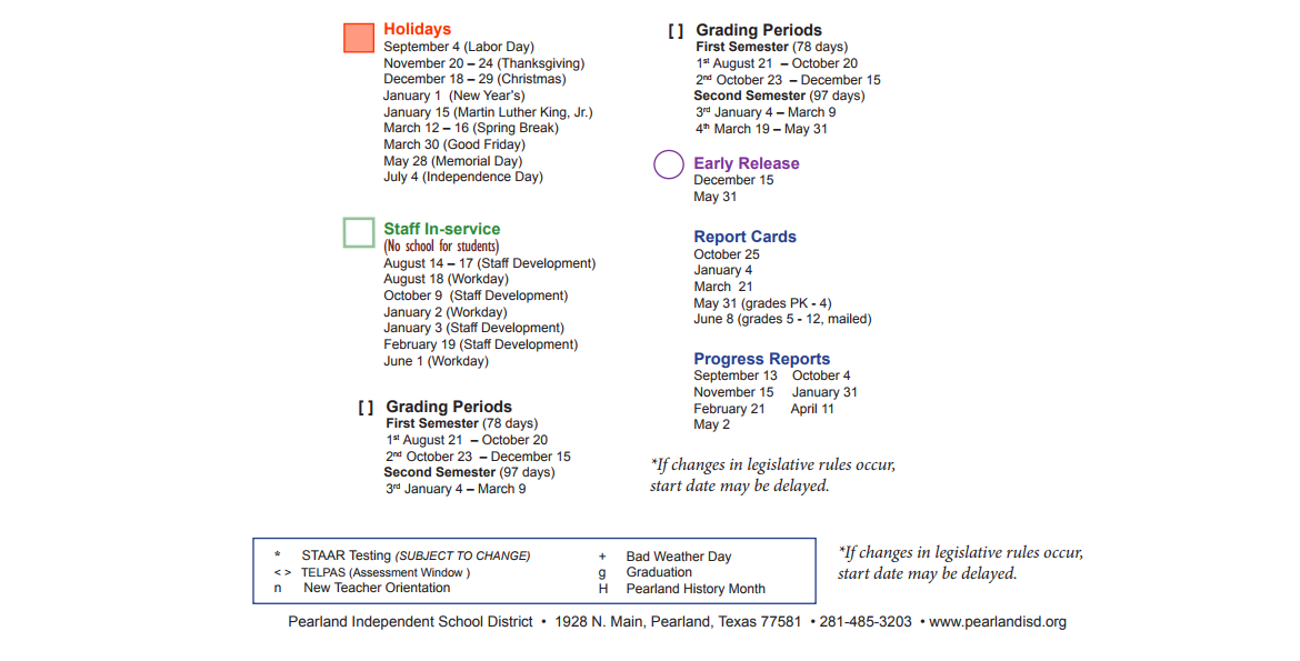 District School Academic Calendar Key for Magnolia Elementary