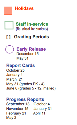 District School Academic Calendar Legend for Magnolia Elementary