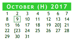 District School Academic Calendar for Brazoria Co J J A E P for October 2017