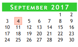 District School Academic Calendar for Brazoria Co J J A E P for September 2017