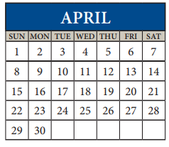 District School Academic Calendar for Travis Co J J A E P for April 2018