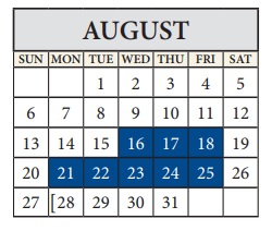 District School Academic Calendar for Travis Co J J A E P for August 2017